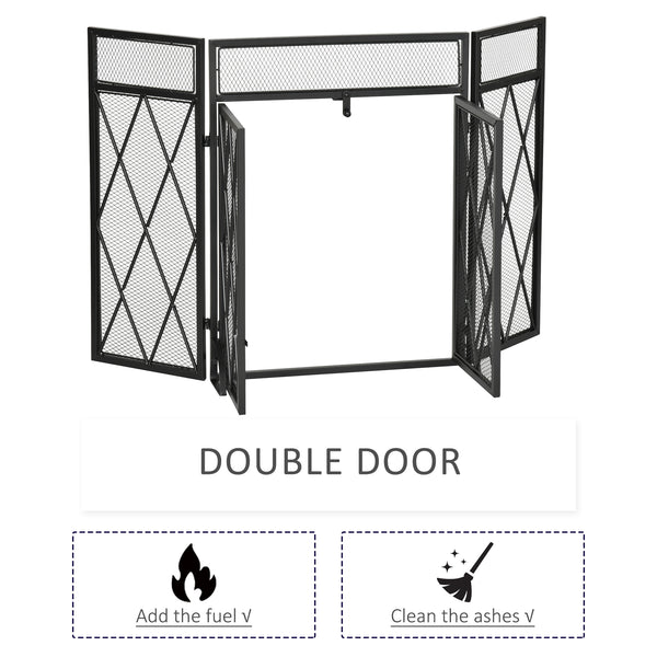 3-panel fire screen with double black doors