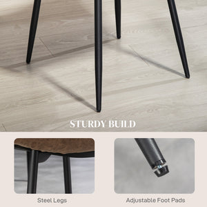 Set of 4 retro upholstered dining chairs in brown faux leather