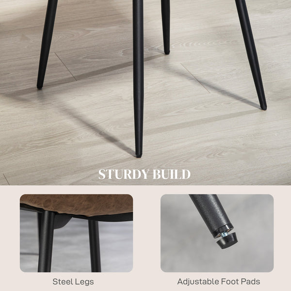 Set of 4 retro upholstered dining chairs in brown faux leather