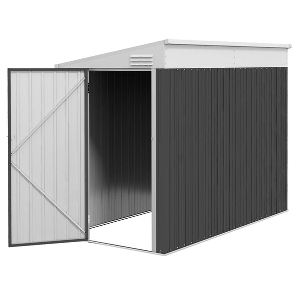 Lean-to metal garden shed with lockable door and ventilation, dark grey