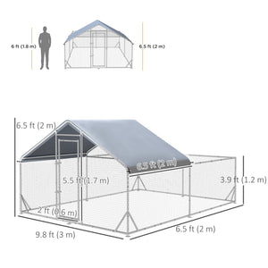 Large metal chicken coop with UV-resistant cover