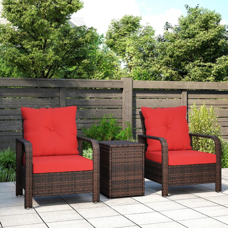 3-piece garden furniture set in woven resin with coffee table, red