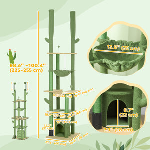 Cat tree 226-254 cm, ceiling height with scratching posts, grooming brush and niche, green