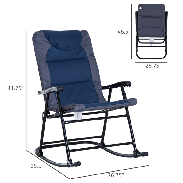 Set of 2 folding upholstered rocking chairs with armrests, navy blue
