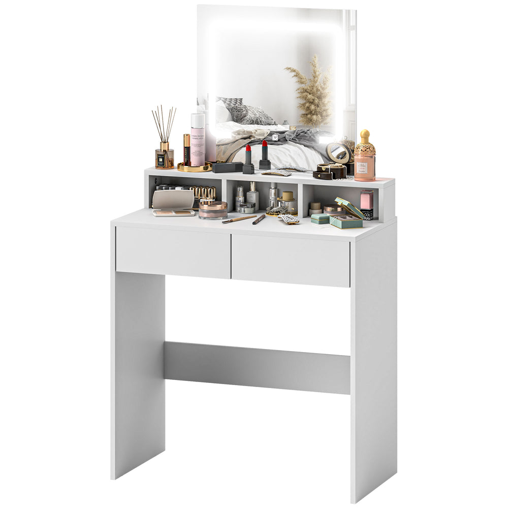 Dressing table with mirror and LED lighting, white