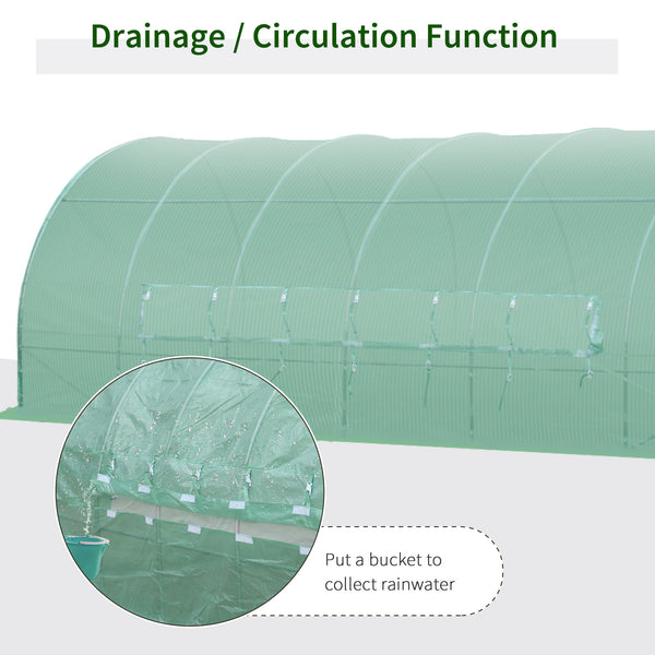 Tunnel greenhouse with drainage, PE cover, sturdy steel frame, green