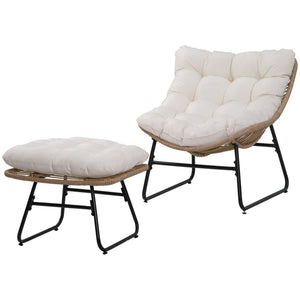 Rattan armchair with footrest