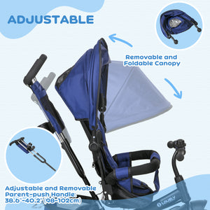 6 in 1 Toddler Tricycle for 1-5 Years Old with Parent Handle, Dark Blue