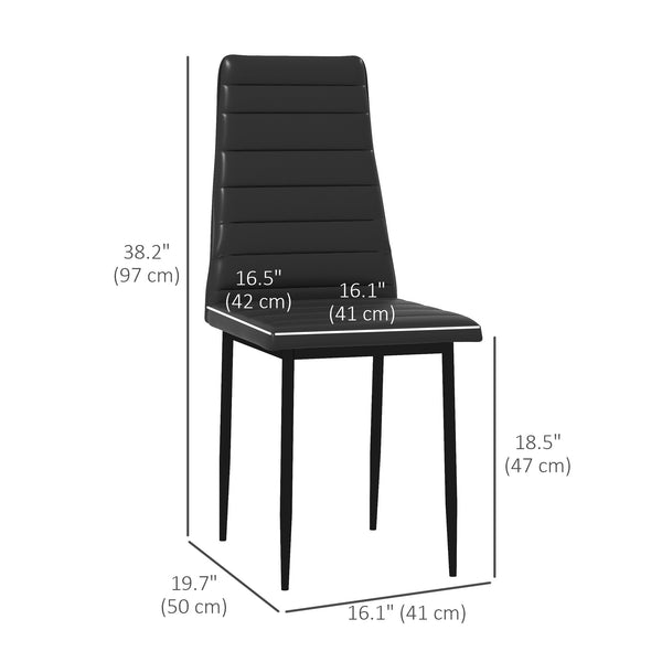 Set of 6 high-back faux leather chairs with metal legs, black