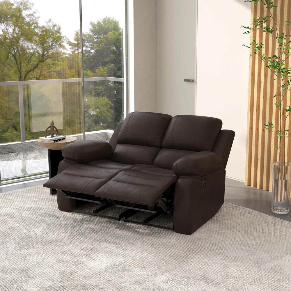 Manual Reclining Faux Leather Sofa with Footrest, Brown