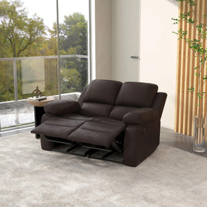 Manual Reclining Faux Leather Sofa with Footrest, Brown