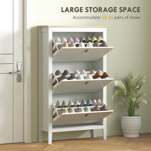 Narrow white and oak-effect shoe cabinet with 3 tilt drawers – 15 to 21 pairs