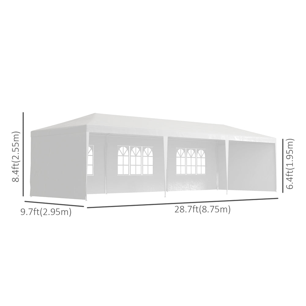 10' x 29' Party Tent, Canopy Tent with Sidewalls and Large Transparent Windows for Garden, Backyard, Outdoor, White