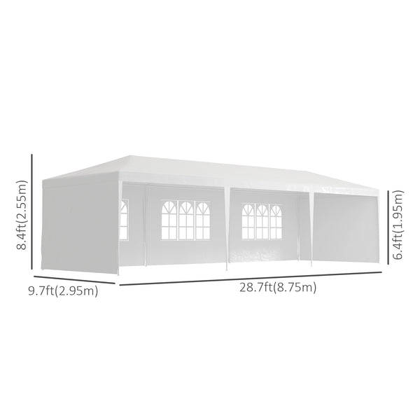 10' x 29' Party Tent, Canopy Tent with Sidewalls and Large Transparent Windows for Garden, Backyard, Outdoor, White