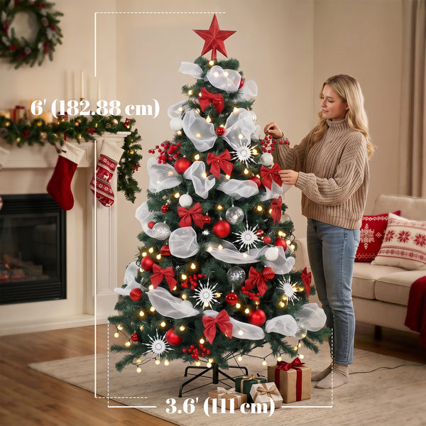 6 ft. Pre-lit Christmas Tree with 200 LED Lights and Red and White Decorations