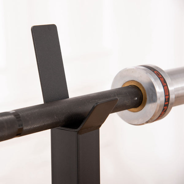 Adjustable Barbell Rack for Squats and Weightlifting with 2 Bars, Black and White