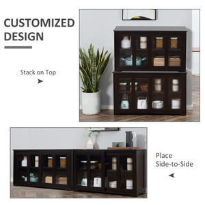 Modern kitchen buffet with stackable storage, sliding glass door, coffee