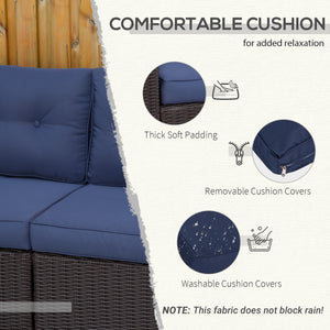 2 Pieces Patio Furniture Set Outdoor Loveseat Wicker Corner Sofa Set Outdoor Freely Combination PE Rattan Furniture, W/ Curved Armrests & Padded Cushion for Balcony, Garden, Lawn, Dark Blue