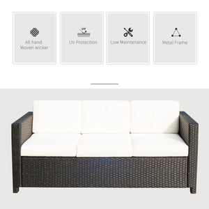 3 Seater Rattan and Wicker Sofa, Outdoor Garden Furniture with Cushion, Cream White