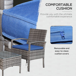 3-piece garden furniture set in woven resin, blue