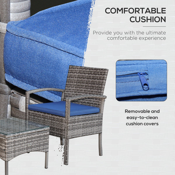 3-piece garden furniture set in woven resin, blue