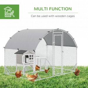 Galvanized metal chicken coop with outdoor run, silver