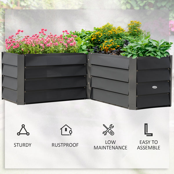 L-shaped raised garden bed in galvanized steel, 114 x 114 x 43 cm, dark grey
