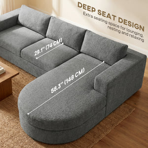 Modular corner sofa without frame, with chaise longue and deep seat, dark grey 
