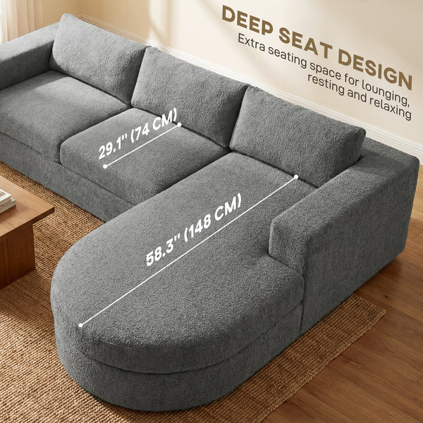 Modular corner sofa without frame, with chaise longue and deep seat, dark grey 