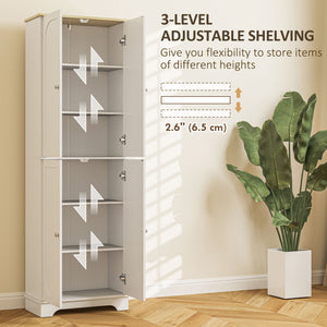 183 cm high storage cabinet with adjustable shelves, 4 doors, white