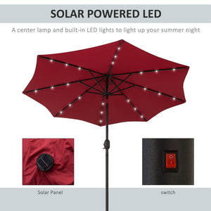8.8-foot solar parasol with 24 LED lights and tiltable canopy, burgundy red 