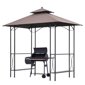Two-tier barbecue gazebo with shelf, brown 