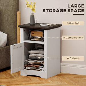 Set of 2 side tables, bedside tables with charging sockets, white