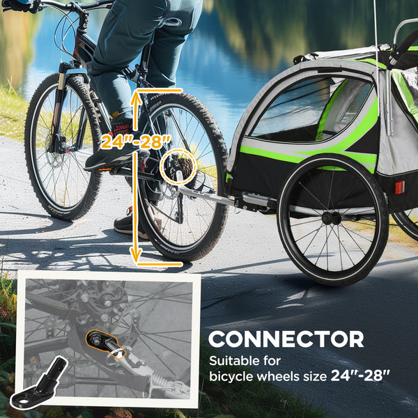 3-in-1 bike trailer with 5-point harness, storage, green