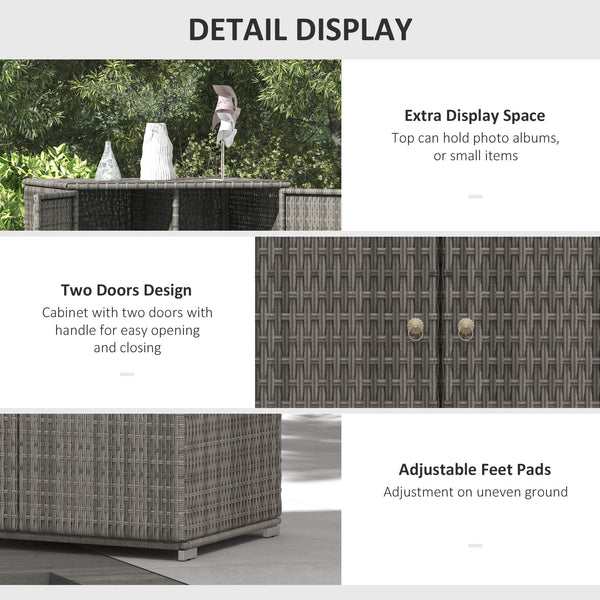 2-door outdoor wicker storage cabinet, dark grey