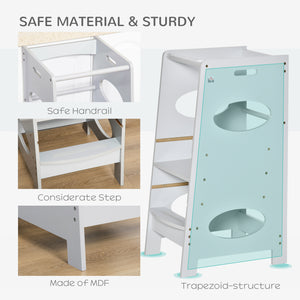 Heavy-duty step stool with 3-level adjustable height and safety rail, grey