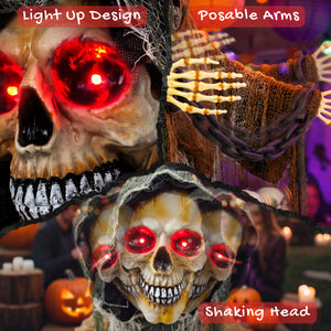 5.6-ft Animated Chained Reaper with LED Eyes, Sounds, and Motion – Black, White, and Brown