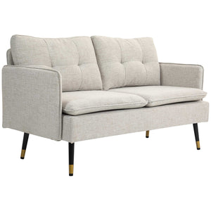 Modern fabric loveseat sofa with tufted back and steel legs, cream white