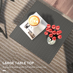 Wicker outdoor side table with fully woven top, grey
