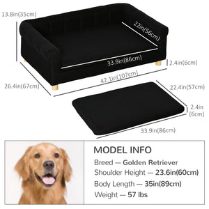 Modern Pet Sofa for Medium or Large Pets with Removable Seat Cushion, Black