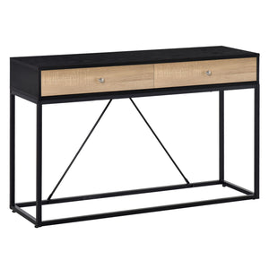 Entrance console table with 2 drawers, coffee table with steel frame, black