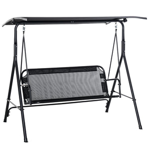 2-Person Porch Swing Chair, 2 Seater Patio Swing Bench w/ Adjustable Canopy, Breathable Seat for Garden, Poolside, Black