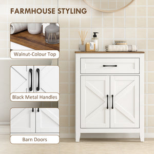 Bathroom cabinet with drawer, white and walnut