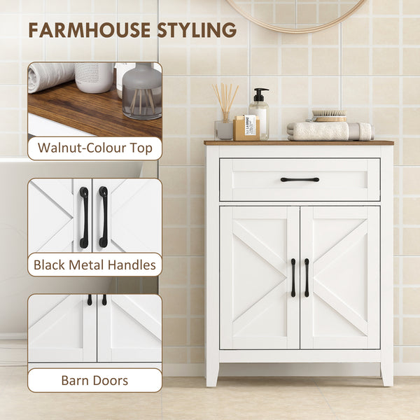 Bathroom cabinet with drawer, white and walnut