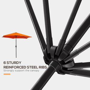 6.5-foot round parasol with crank and tilting canopy, orange