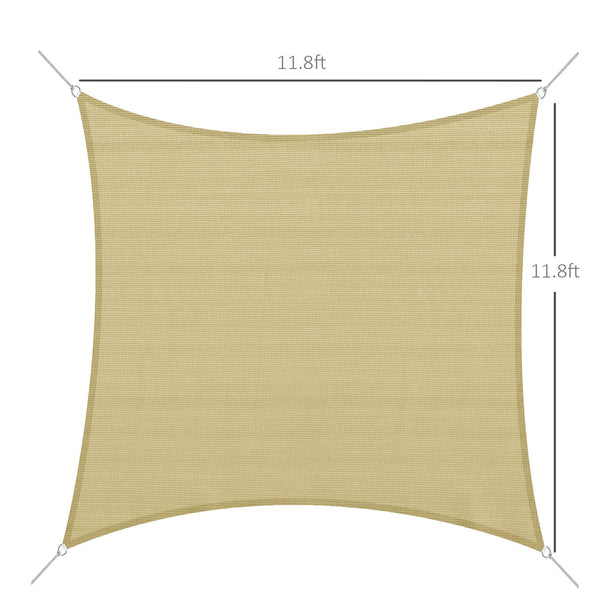 Outdoor Rectangular Shade Sail - 12' x 12' with Bag, Sand
