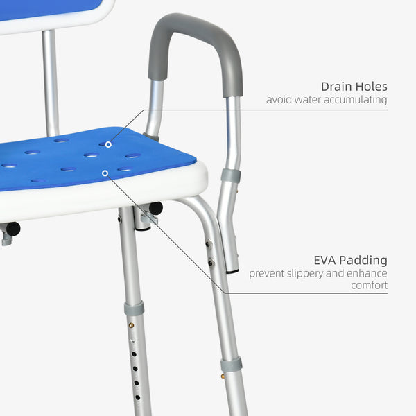Adjustable shower chair with armrests and backrest