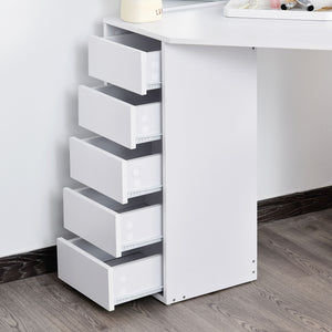 Corner dressing table with 3-piece mirror and 5 drawers, white