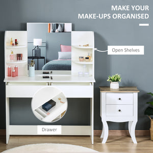 Dressing table with open shelves and drawer, white
