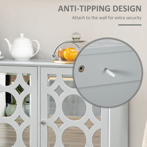 Kitchen cabinet with 3 mirror doors, 2 cupboards and an adjustable shelf, grey